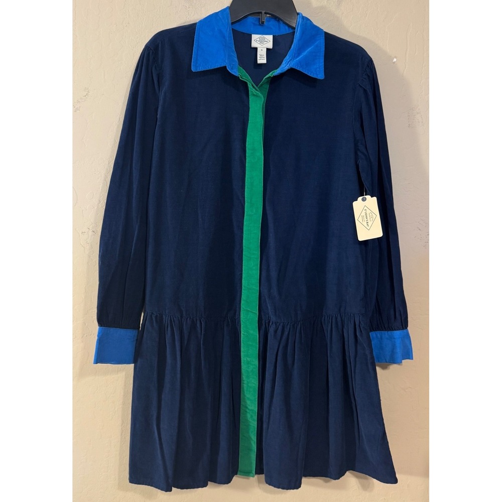 St. John's Bay Shirt Dress Women S Small Navy Colorblock Corduroy Drop Waist NEW